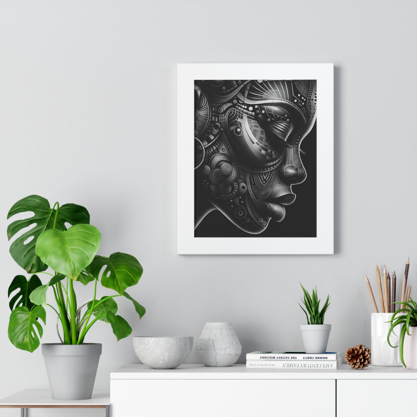 Framed Poster — Monochrome Futuristic Portrait Wall Art