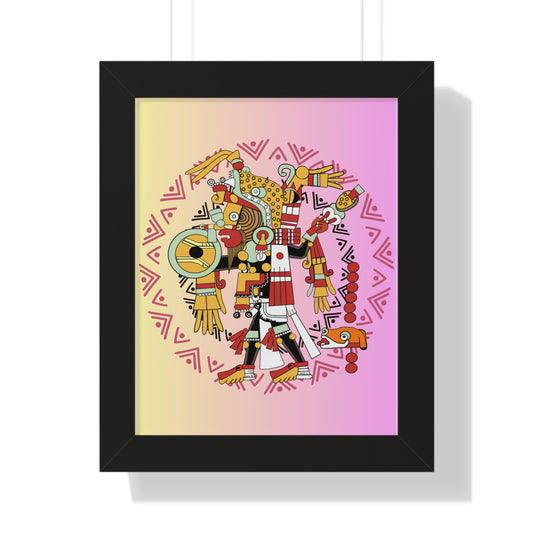 Aztec God Framed Poster — Colorful Mythic Wall Art (Vertical)