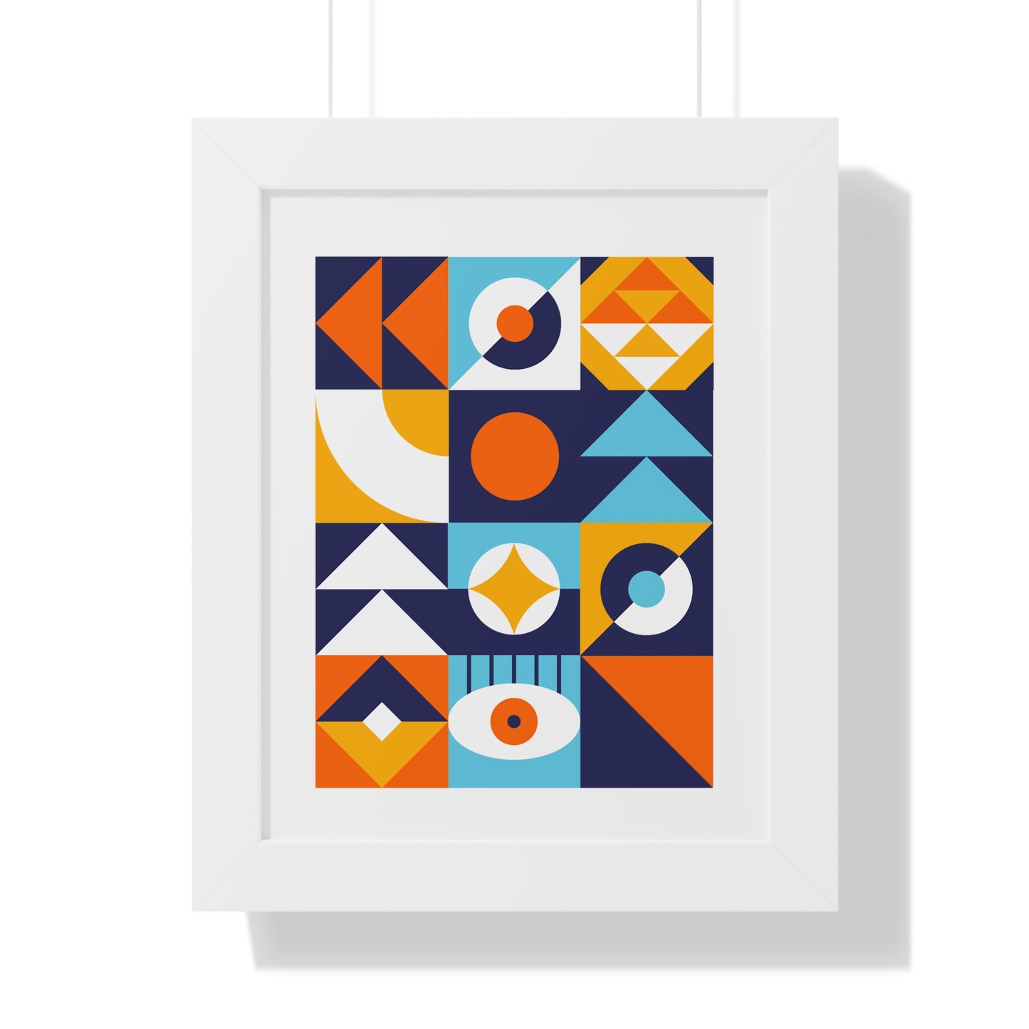 Mid-Century Geometric Art Print — Framed Vertical Poster