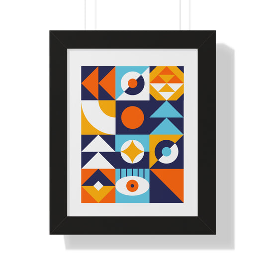 Mid-Century Geometric Art Print — Framed Vertical Poster