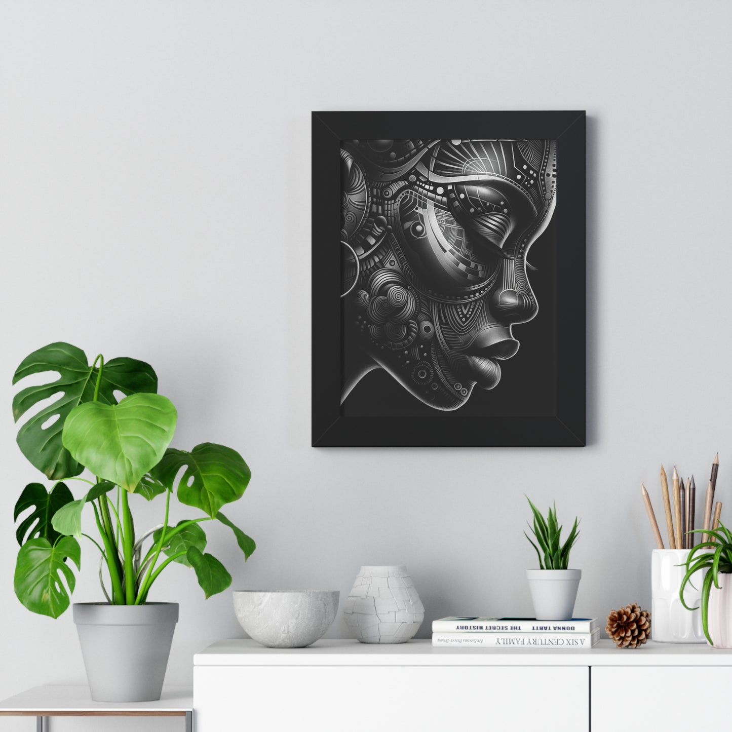 Framed Poster — Monochrome Futuristic Portrait Wall Art