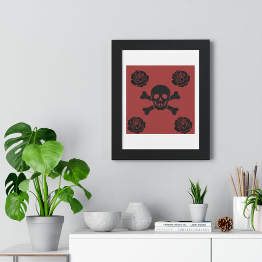 Skull & Roses Framed Poster — Gothic Skull Art Print