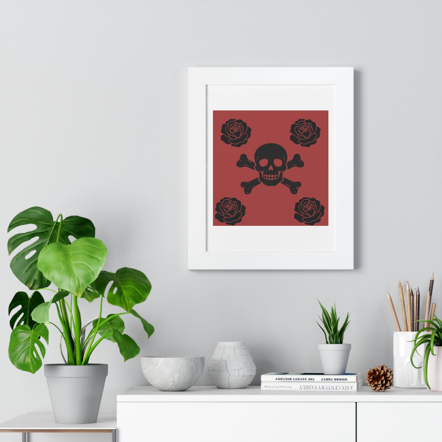 Skull & Roses Framed Poster — Gothic Skull Art Print