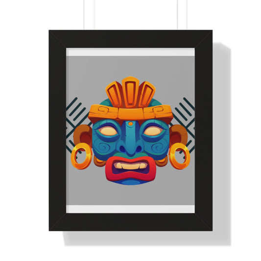 Aztec Mask Framed Poster — Vibrant Tribal Wall Art